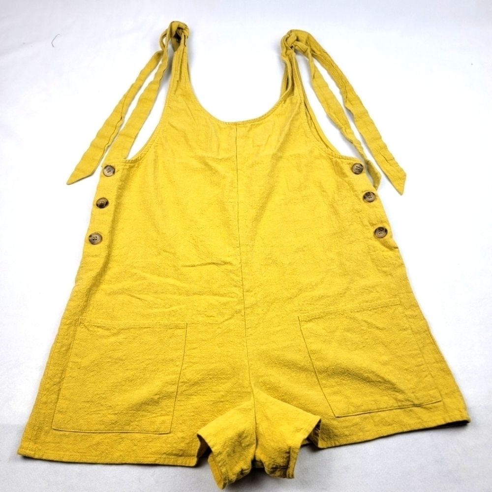 Day & Night Yellow linen blend tie shoulder romper